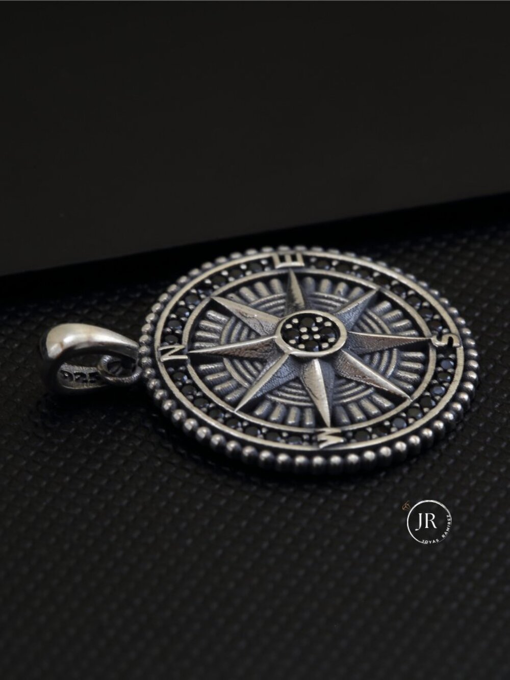 Compass Rose Pendant • .925 Sterling Silver • Oxidized Antique Nautical Charm - Picture 2 of 9